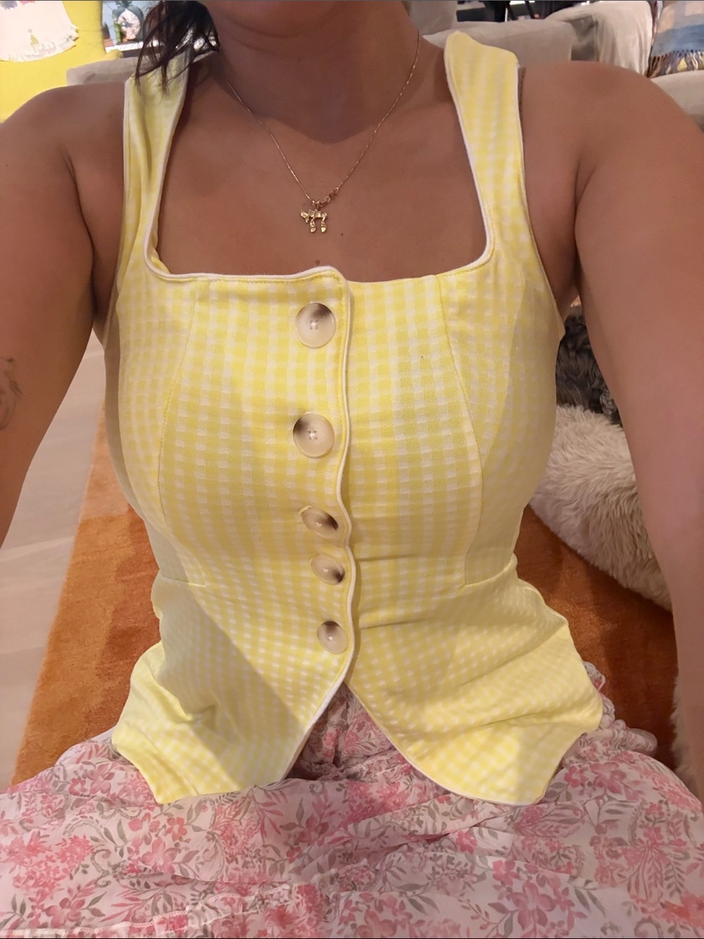 Maeve Yellow Gingham Button-Front Vest Top